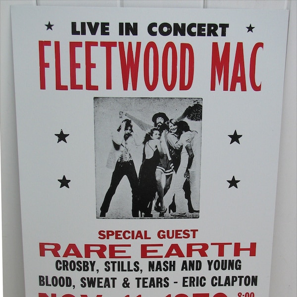 Fleetwood MAC Concert Poster 1970 Nashville, TN Rare Earth Stevie Nicks  14x22