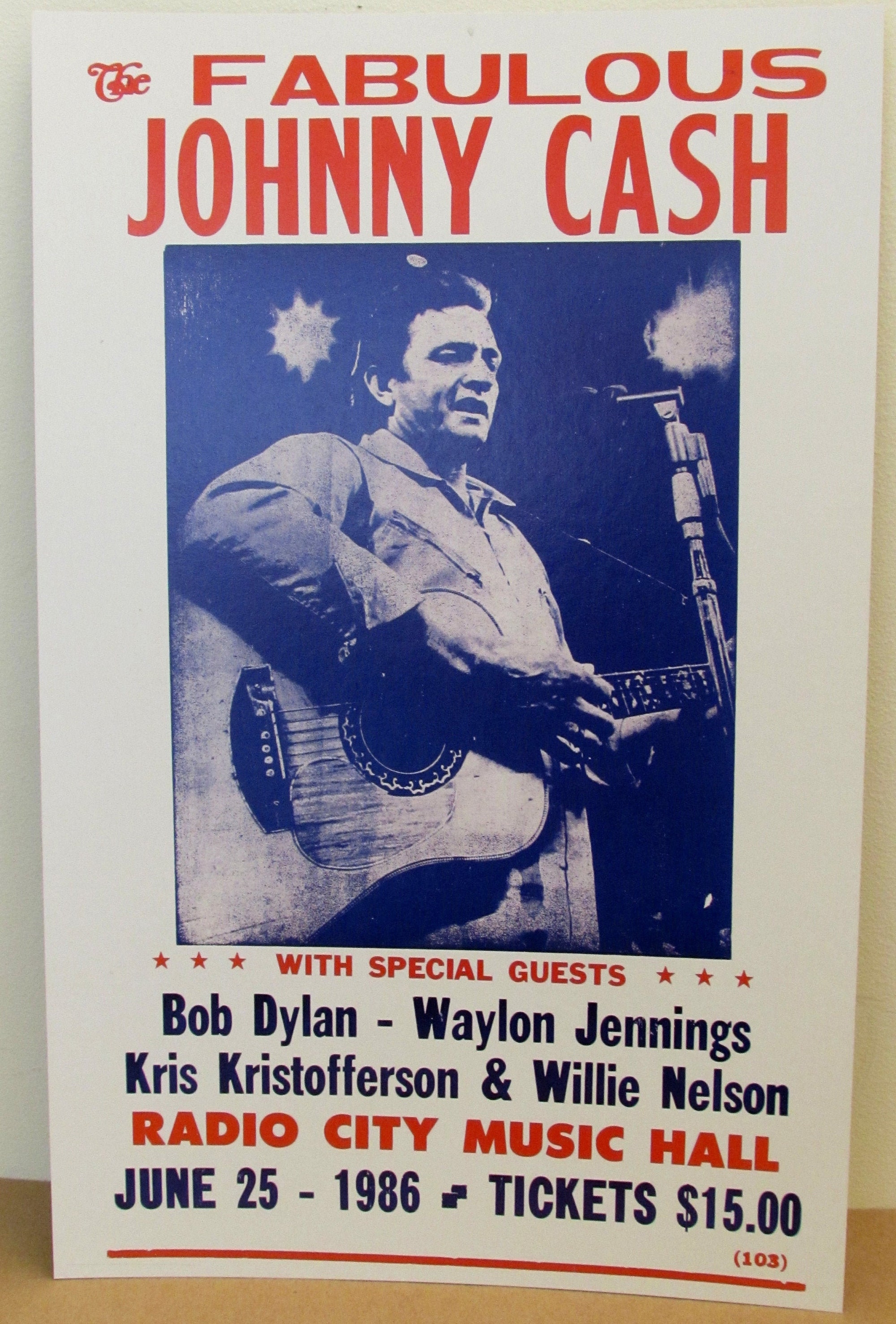 Johnny Cash Concert Poster Radio City NYC, 1986 Premium Matte Vertical Posters