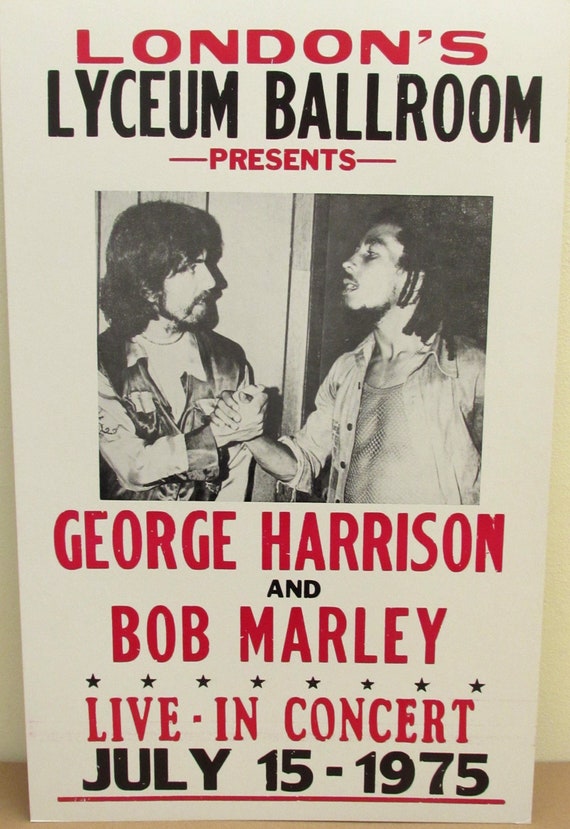Vintage Bob Marley and George Harrison Concert Poster 1975 London 
