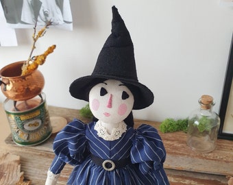 Handmade art doll witch, Jane Austen fan, home decoration, Halloween home decoration, witchy art