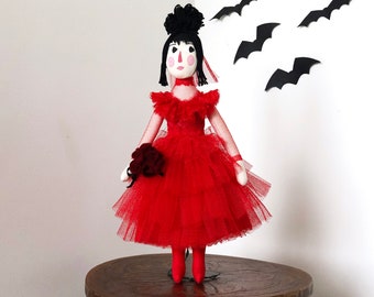 Hadndmade art doll, Lydia Deetz from Beetlejuice, collectible art doll, Beetlejuice wedding gown.