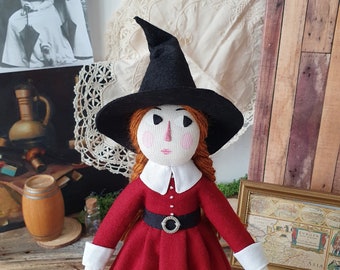 Art doll witch, handmade cloth doll, Yule decoration,Halloween, pilgrim doll, witchy decor,