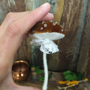 Mushroom toadstool, Yule ornament, witchy decor, cottagecore, unique decoration, funghi textile art, sustainable recycled textile decoration image 6