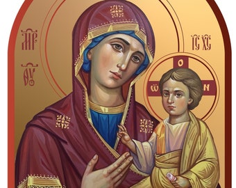 Byzantinische Handgefertigte Ikonen Replik: Gesegnete Mutter mit Kind Jesus
