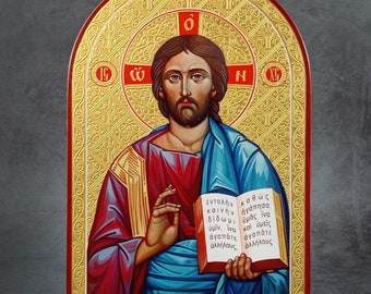 Byzantine Handmade Icon Replica: Jesus Christ Pantocrator - Greek Orthodox Gift for Prayer Corners