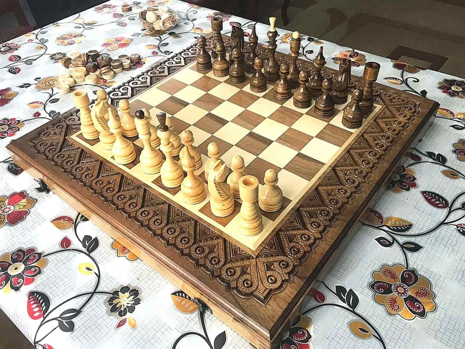 Custom backgammon chess checkers set 3 in 1 table game Etsy