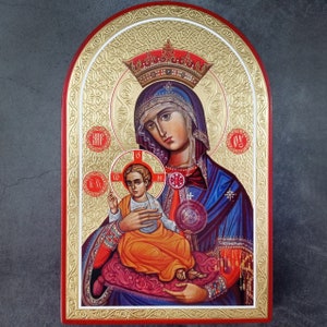Icono bizantino de la Virgen María hecho a mano: un regalo ortodoxo griego para rincones de oración