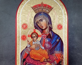 Byzantine Handmade Virgin Mary Icon: A Greek Orthodox Gift for Prayer Corners