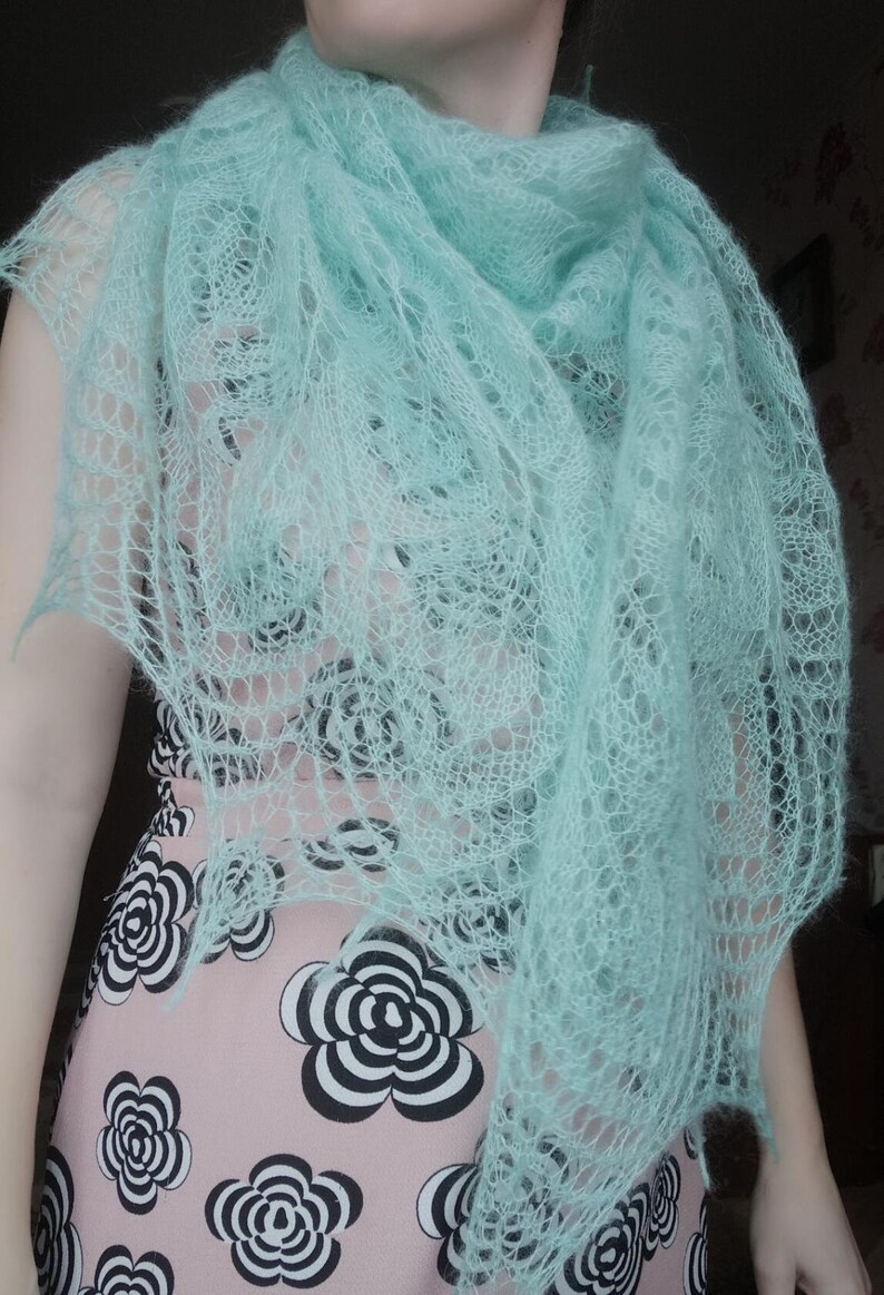 Lace mohair shawl knitted elegant triangular shawl mohair Etsy