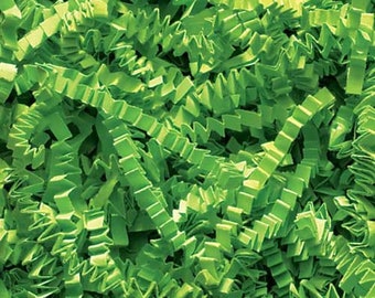 May include: Green shredded paper, also known as crinkle cut paper, is a popular choice for gift wrapping and packaging. It is made from recycled paper and is biodegradable.