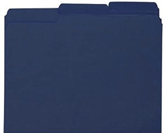 Puede incluir: Una carpeta de archivos azul con un divisor con pestañas.