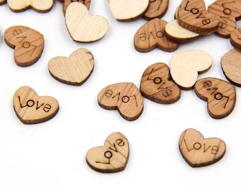 Love Confetti, Love Wood Mini Confetti, Engraved Love Hearts, Wedding Decor, Table Decor, Wood Confetti, Heart Wood Confetti, Rustic Wedding