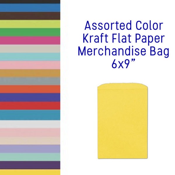 25Ct 6" X 9" Flat Plain Color Kraft Bags for Candy, Cookies, Merchandise, Party Favors, Gift Bags, Small Paper Bags, Flat Merchandise Bags
