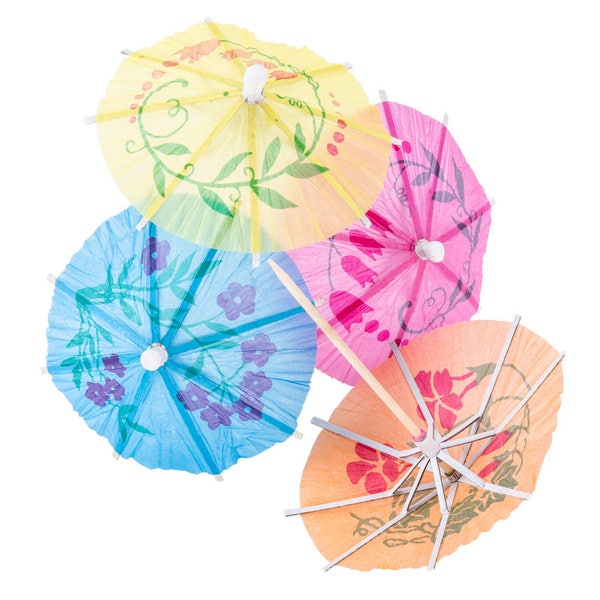 50Ct 4" Cocktail Drink Umbrella Picks, Cupcake Toppers, Luau Parasols Toothpicks for Tropical Hawaiian Tiki Party Decorations, Food Picks