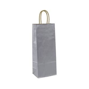 Metallic Silver Kraft Wine Bag with Handles, Made in USA