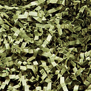 May include: A close-up of green shredded paper, commonly used for gift wrapping and packaging.