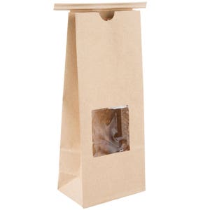 1lb Bakery Bags with Window Small Kraft Paper Bags, Tin Tie Tab Lock Bags Brown Window Bags Cookie Bags Coffee Bags Treat Bags