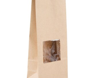 1lb Kraft Paper Bakery Bags with Window & Tin Tie, MADE IN USA, 25-50Ct