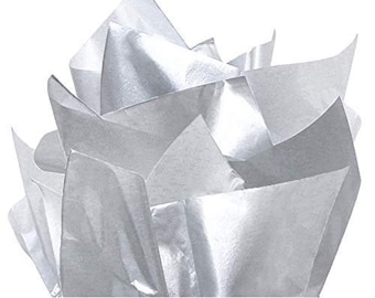 Papel de seda plateado metalizado: envoltura de regalos, embalaje reciclado (10-50 hojas, 76 x 50 cm)