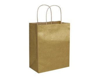 Gold Kraft Recycled Shopper Paper Bags With Handles, Shopping bag, Merchandise bag, Party, Gift Bags, Shopper bags, Favor Bags