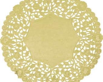 100Ct Gold Foil Lace Doily, Gold Foil Doily, Gold Metallic Foil Lace Paper Doilies, Gold Paper Doilies, Gold Chargers, Round Gold Placemats