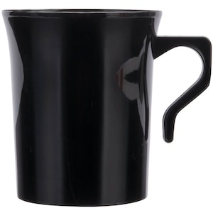 Party Essentials Elegance Plastic Coffee Cup/Tea Mug/Punch Cup w/Handle, 8-Ounce, Black, Disposable Tea Cups, Disposable Hot Cups, Tea Cups