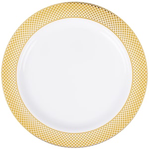 10&quot; Gold Disposable Round White Plastic Plate, Wedding Supply, Wedding Tableware, Wedding Decor, Plastic Plates, Party Supplies, Plates