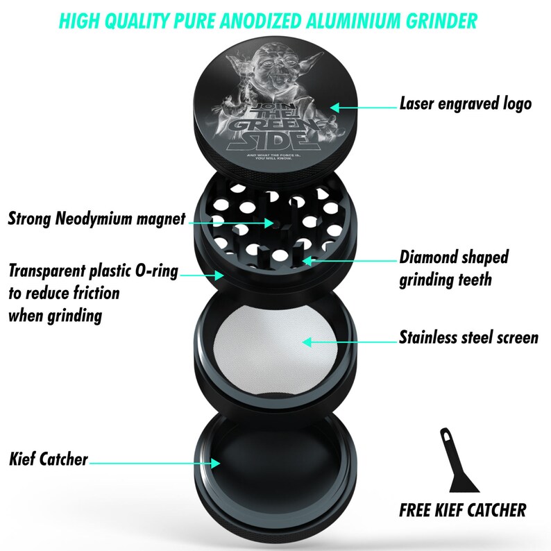 Herb Grinder Noir YODA Personnalisé Grinder Laser Gravé 4 Etsy