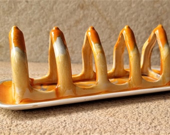 Vintage Art Deco Shelley Orange Drip Glaze Four Slice toast Rack