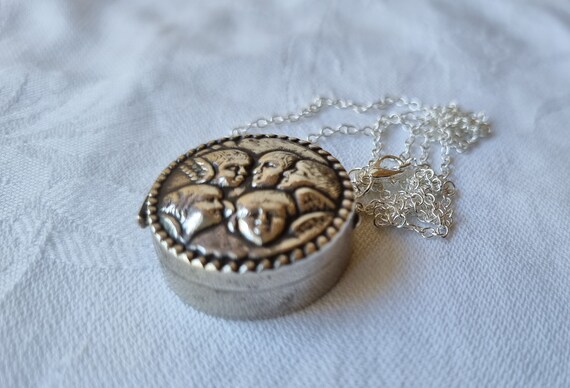 Solid Silver Locket Pill Box Repousse Edwardian S… - image 4