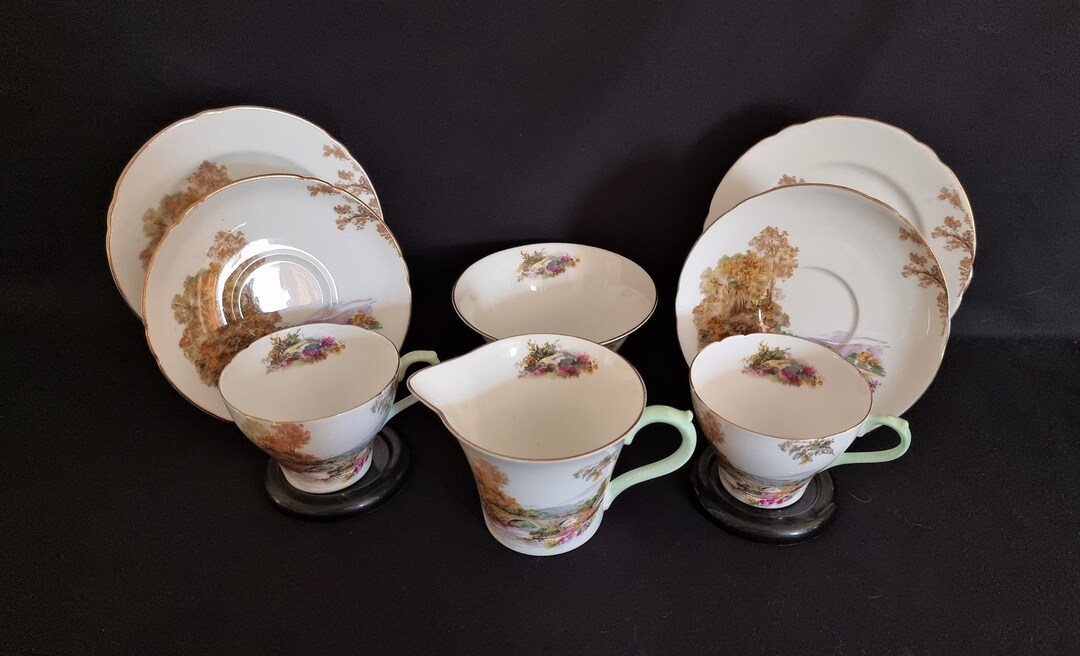 Vintage Shelley Fine Bone China Heather Tea for Two Set 13419 C1950's 8