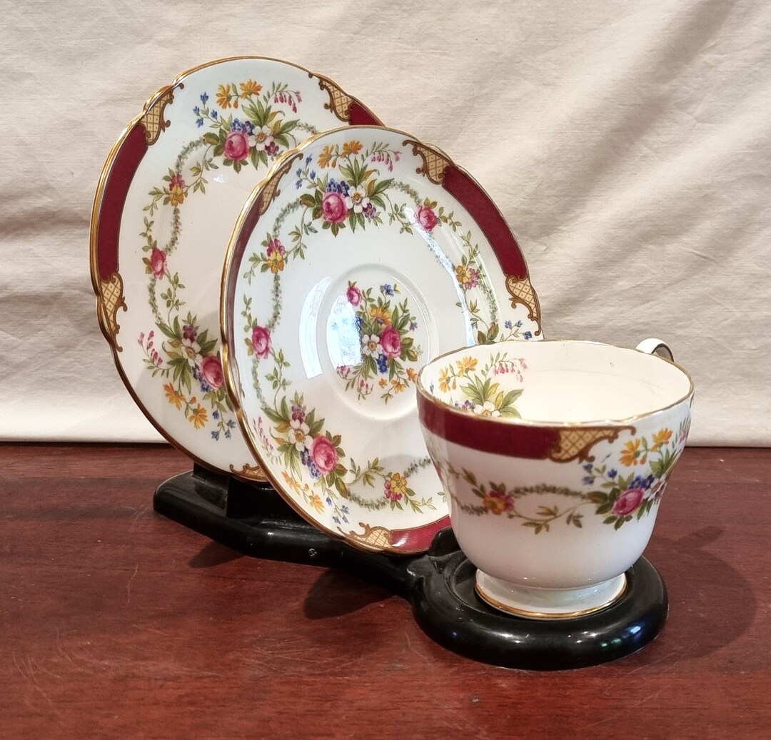 Vintage 1940s Shelley Dubarry 13395 Fine Bone China Trio Set High Tea