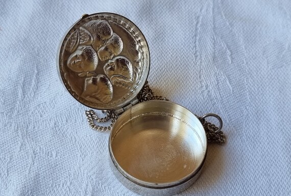 Solid Silver Locket Pill Box Repousse Edwardian S… - image 5