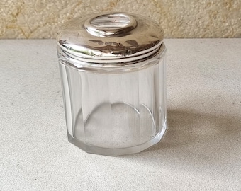 Antique Hallmarked Sterling Silver Top Vanity Jar Trinket Jar Birmingham 1913