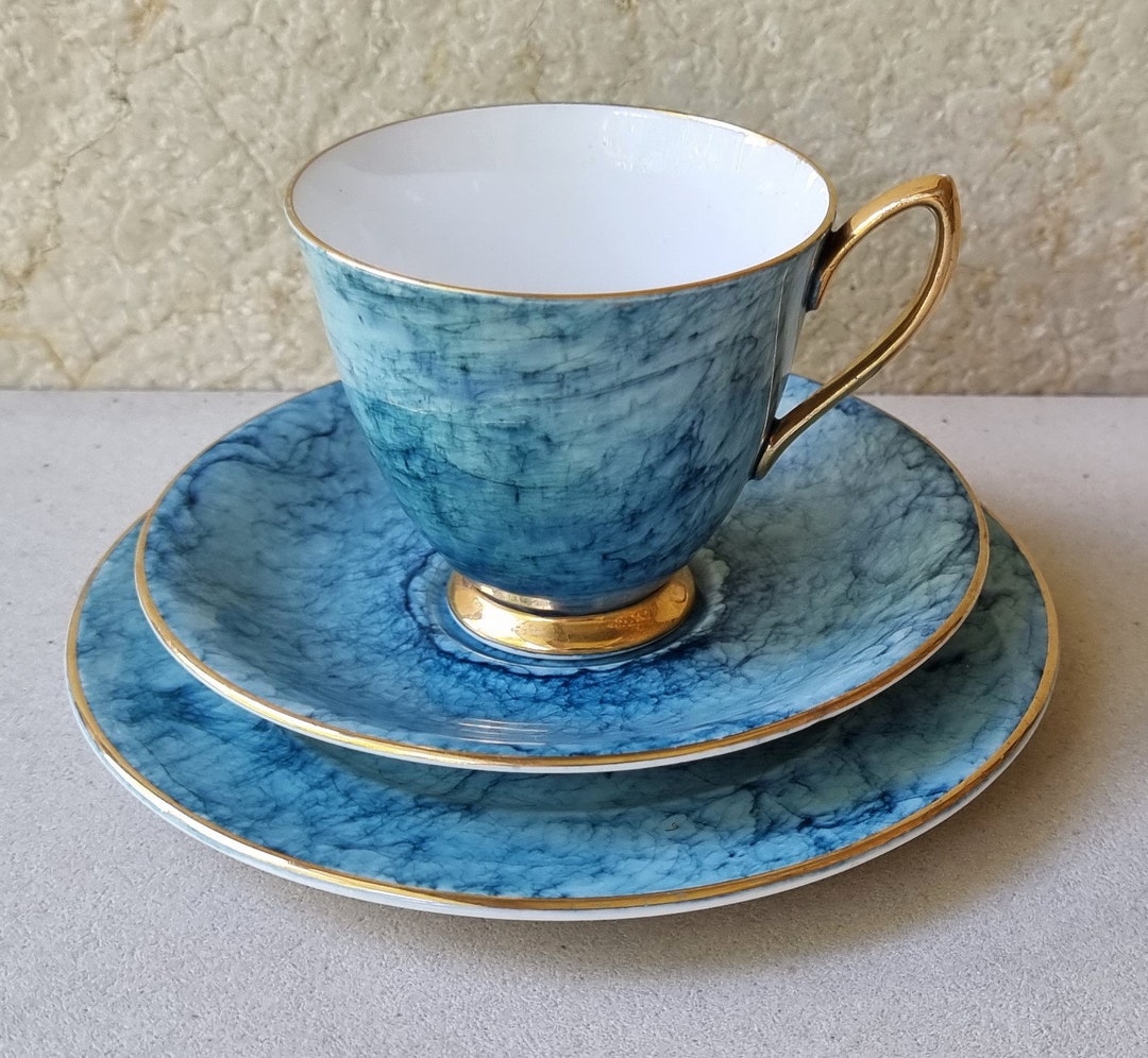 Vintage Royal Albert Fine Bone China Blue Gossamer Trio 1950s Etsy