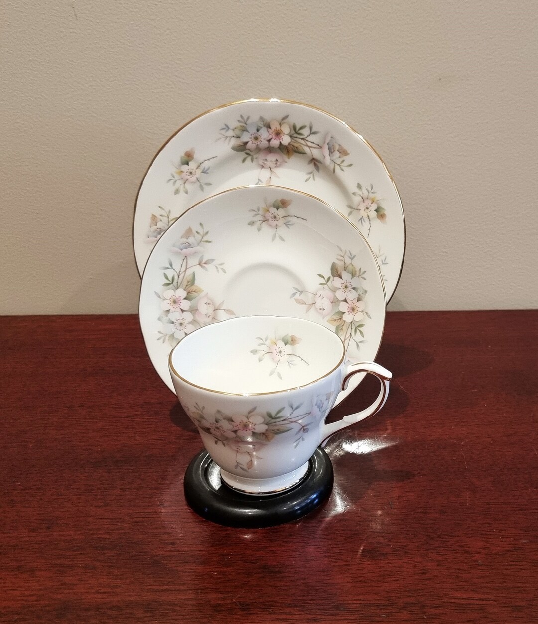 Vintage 70s Duchess Fine Bone China Lansbury Trio CSP Pastel Pink and