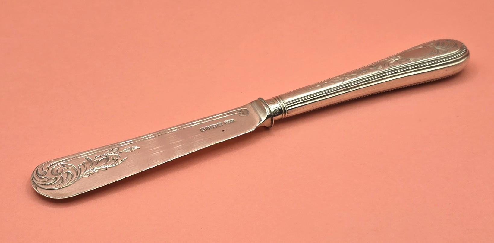 アンティーク ビクトリア朝 ホールマーク付き 純銀製 バターナイフ