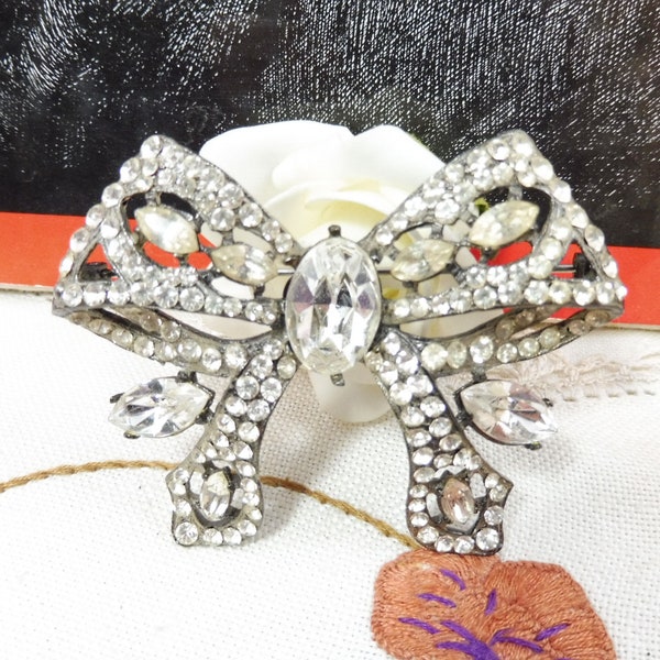 Vintage Signed Thelma Deutsch Large Sparkling Rhinestone Statement Bow Brooch