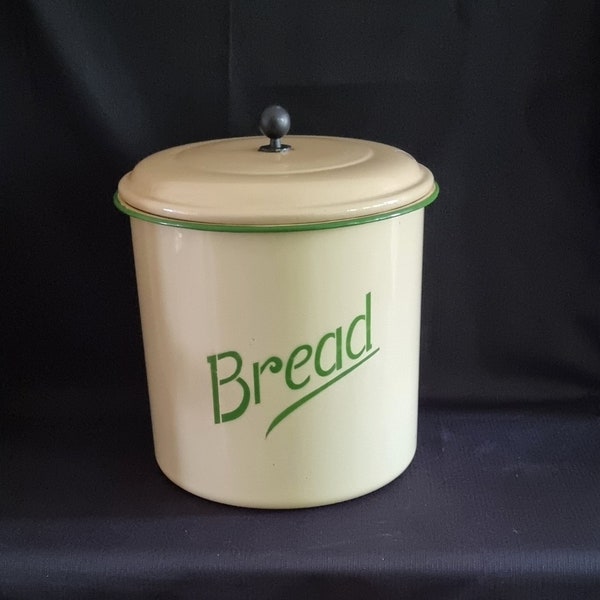 Very Large Art Deco Cream and Green Enamel Bread Bin Damper Bin Rare