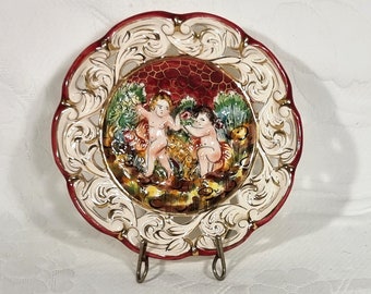 Sumptuous Vintage Capodimonte Italy Ornate Porcelain Display/Wall Plate Cherubs