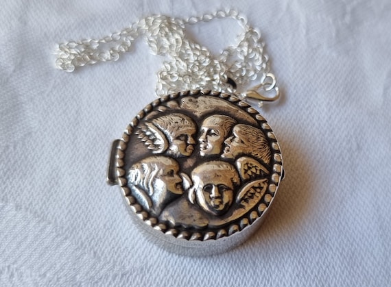 Solid Silver Locket Pill Box Repousse Edwardian S… - image 1
