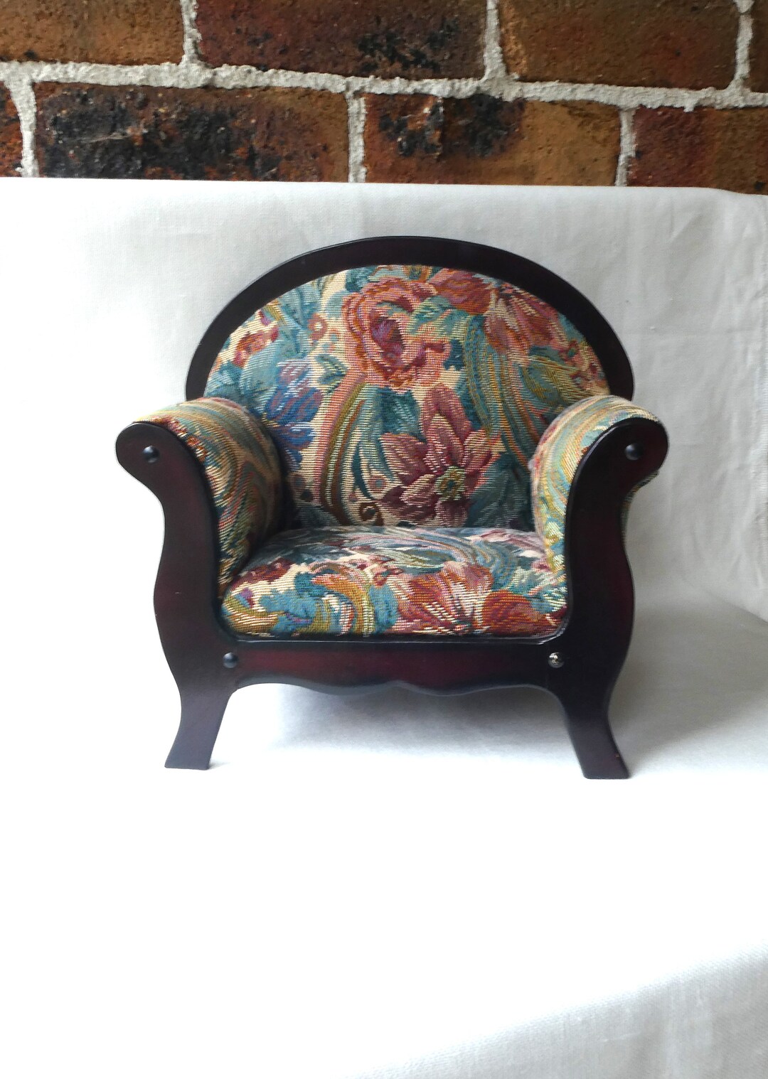 Miniature Upholstered Dolly/teddy Bear Arm Chair Brocade Fabric Etsy