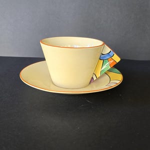 Rare Vintage Clarice Cliff Art Deco Bignou Pattern Bone China Cup & Saucer 1931