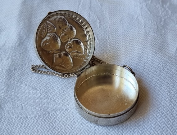 Solid Silver Locket Pill Box Repousse Edwardian S… - image 6