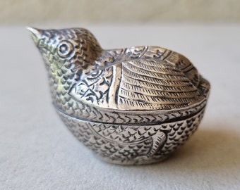 Rare Antique 900 Silver Handmade Repousse Bird Form Small Ring/Trinket Box