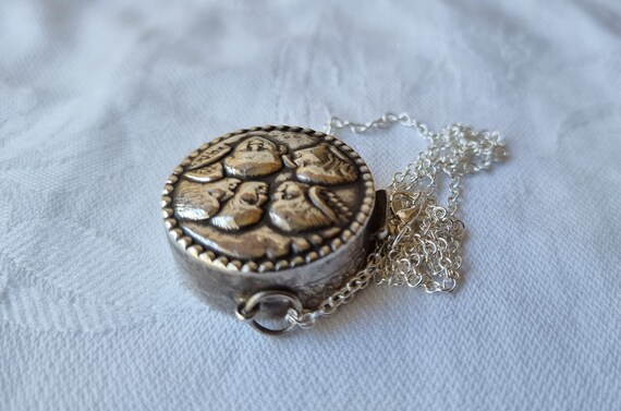 Solid Silver Locket Pill Box Repousse Edwardian S… - image 2