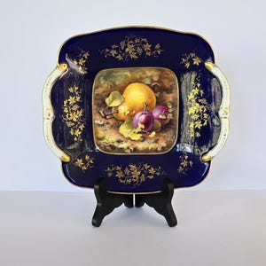 Early Coalport Porcelain Twin Handle Hand Painted Fruit Dish Signed W Hargreaves