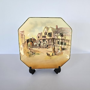 Large Vintage Royal Doulton D6393 Old English Coaching Scenes Square Fruit Bowl 1953