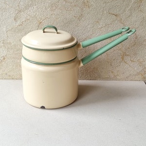 ヴィンテージ Kockums Jernverk スウェーデン ソフトクリームとグリーン エナメルウェア スチーマー コンボ