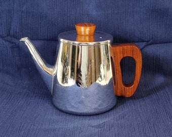 Vintage 1970s Sona England Chromed Six Cuppa Teapot Wooden Handle & Knob